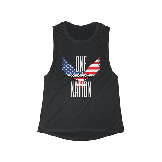 One Nation- Eagle, Women's Flowy Scoop Muscle Tank