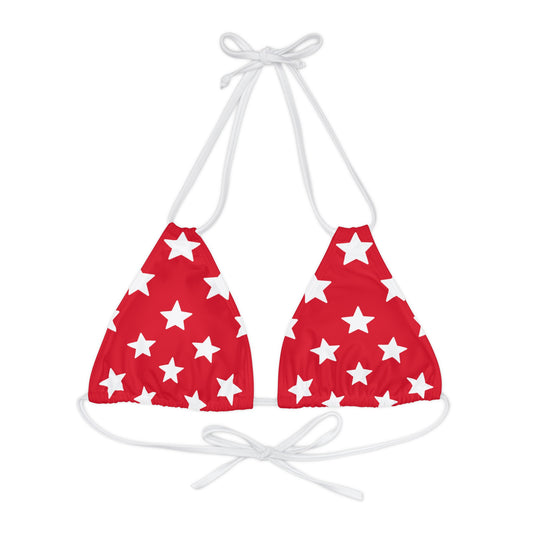 Red With White Stars Strappy Triangle Bikini Top