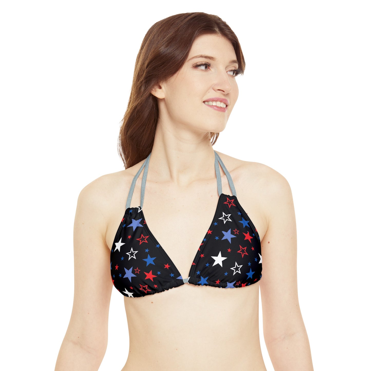 Patriotic Stars- Black Strappy Triangle Bikini Top