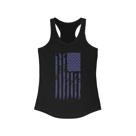 US Flag- Navy Blue Women's Ideal Racerback Tank