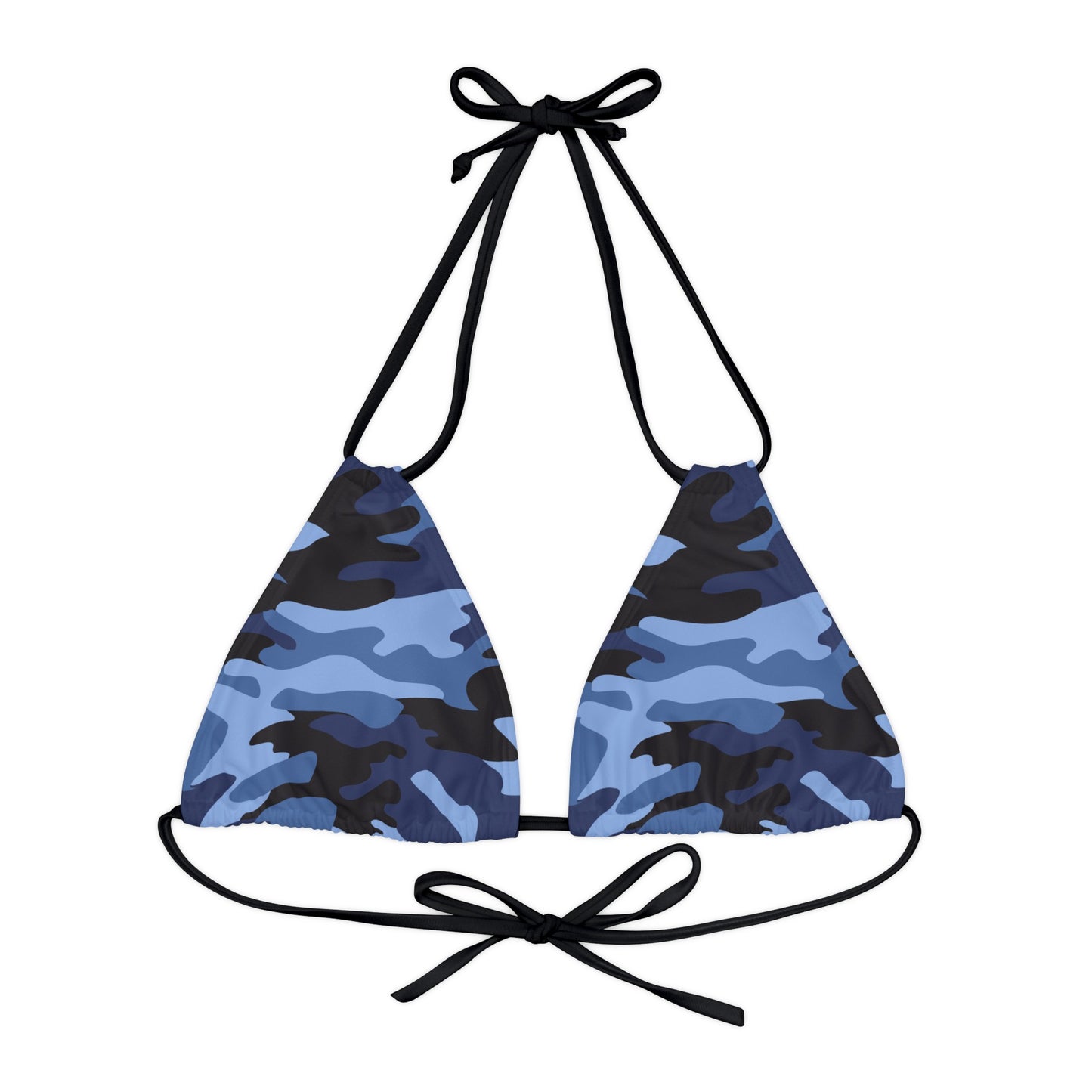 Camo Blue Strappy Triangle Bikini Top