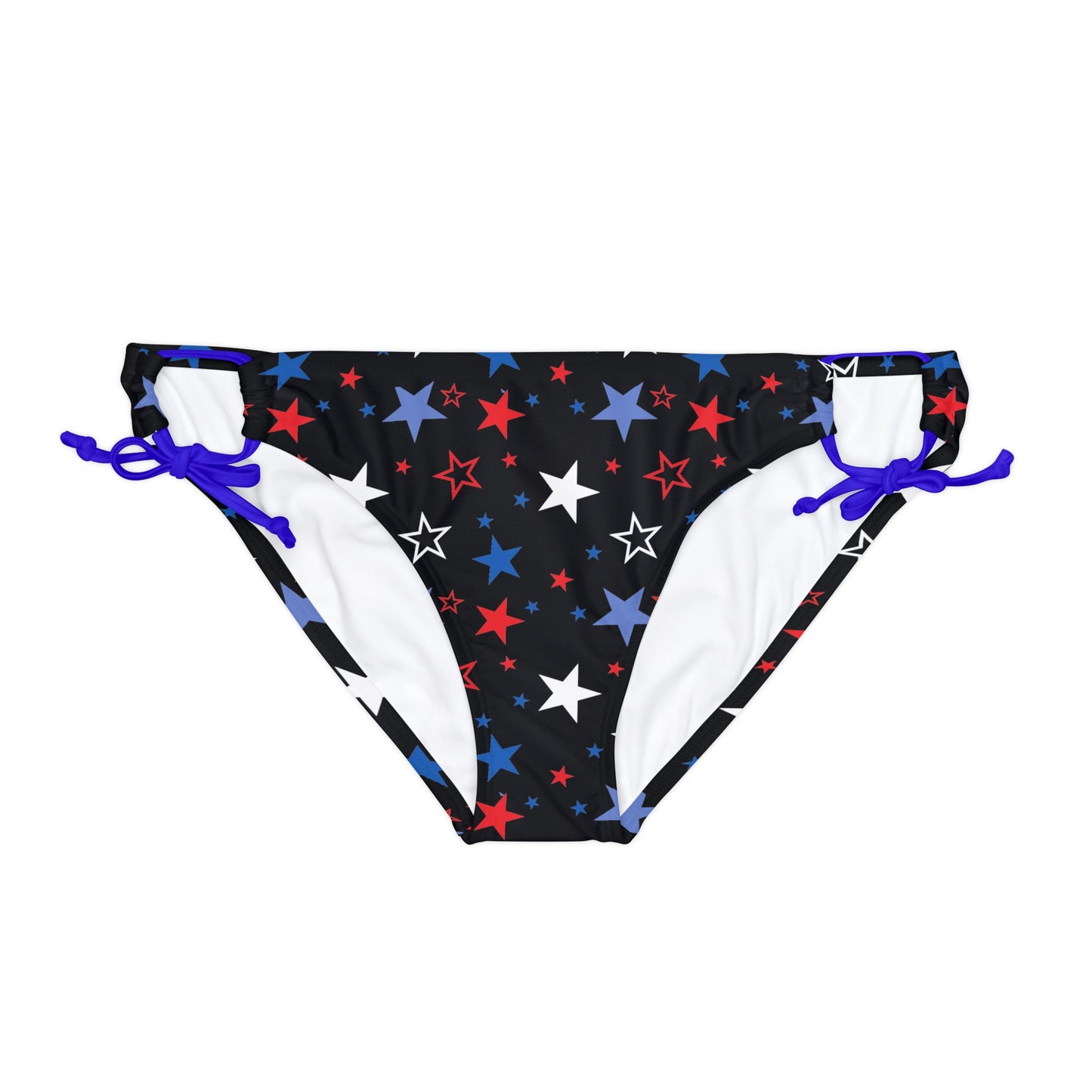 Patriotic Stars- Black Loop Tie Side Bikini Bottom