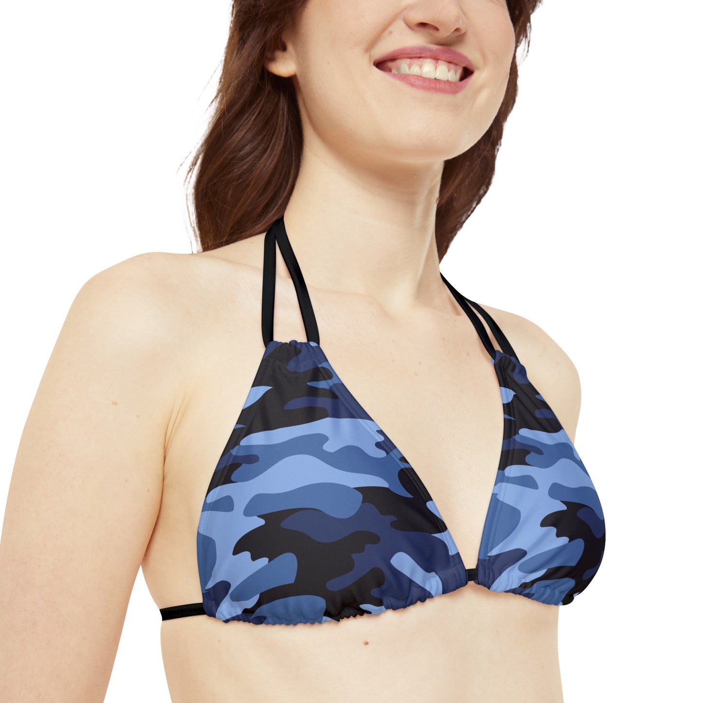 Camo Blue Strappy Triangle Bikini Top