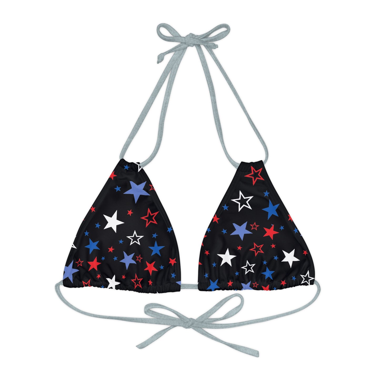 Patriotic Stars- Black Strappy Triangle Bikini Top