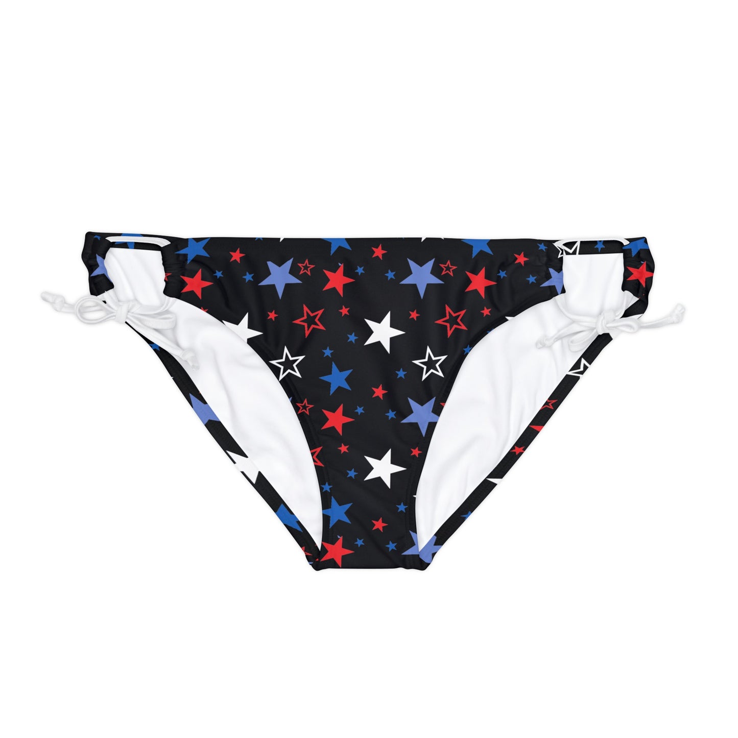 Patriotic Stars- Black Loop Tie Side Bikini Bottom