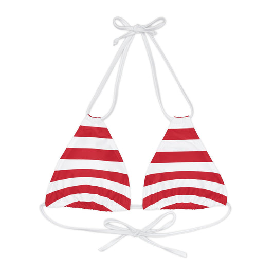 Red Stripes Strappy Triangle Bikini Top