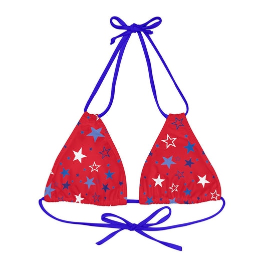 Patriotic Stars- Red Strappy Triangle Bikini Top