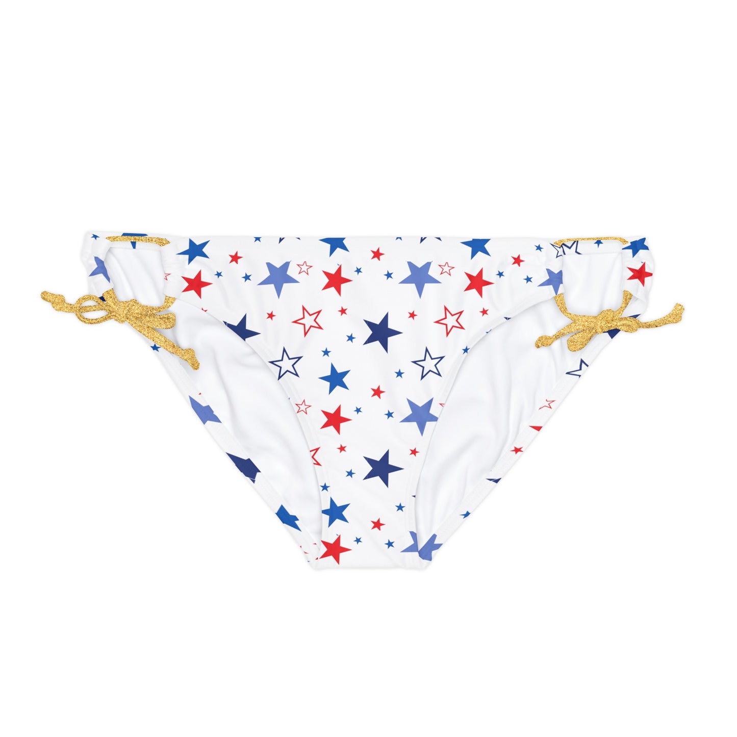 Patriotic Stars- White Loop Tie Side Bikini Bottom