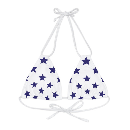 Blue Stars- White Strappy Triangle Bikini Top