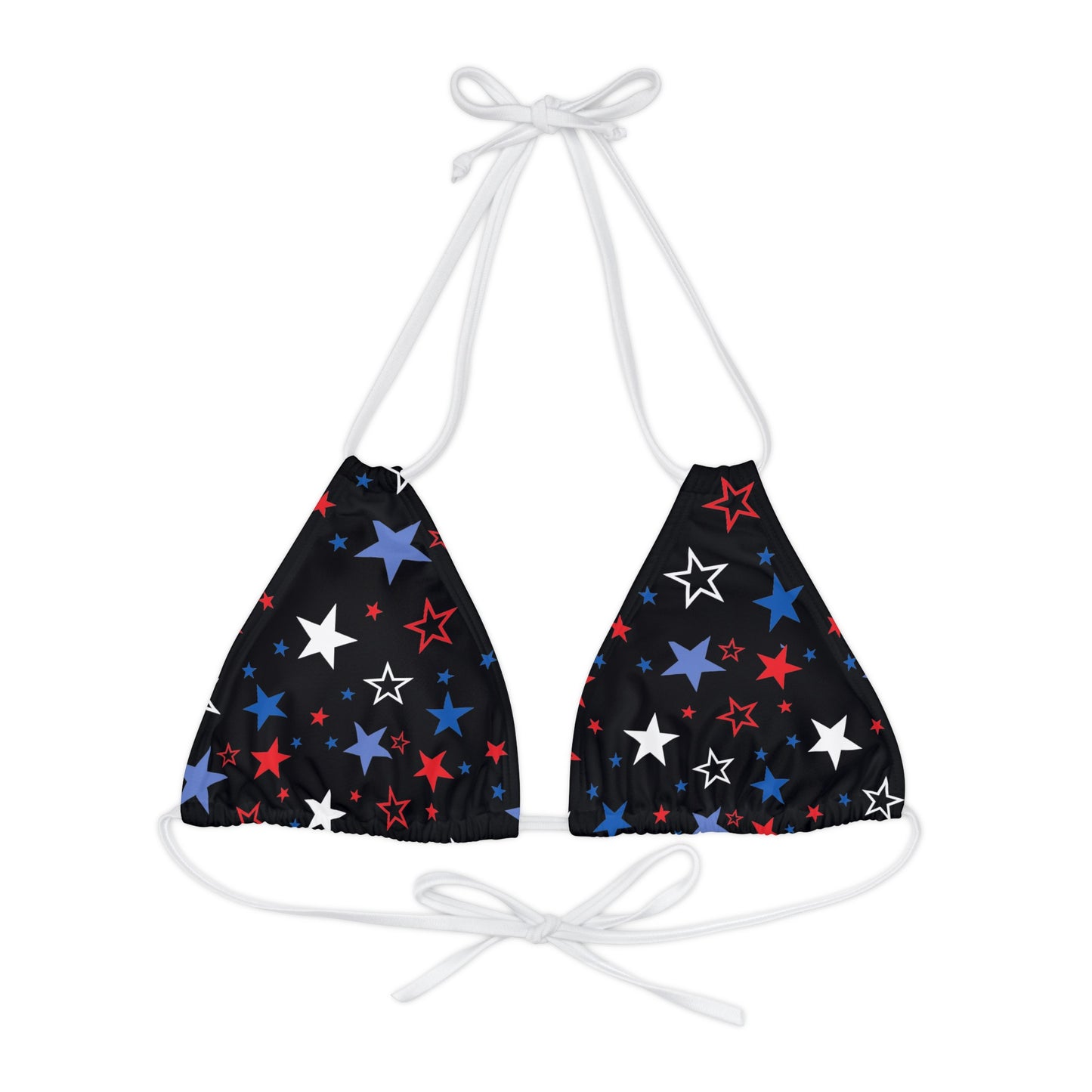 Patriotic Stars- Black Strappy Triangle Bikini Top