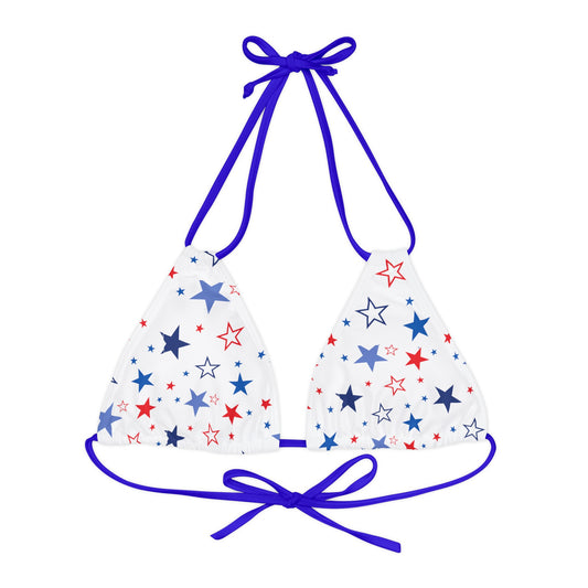 Patriotic Stars- White Strappy Triangle Bikini Top