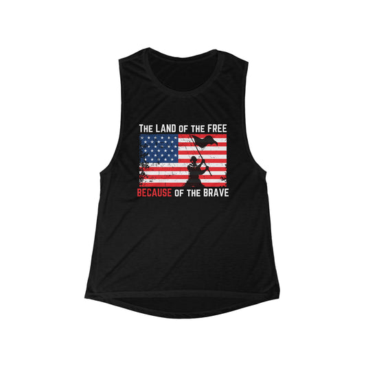 The Land of the Free, BECAUSE of the Brave Women's Flowy Scoop Muscle Tank