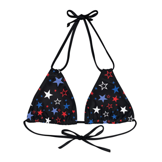 Patriotic Stars- Black Strappy Triangle Bikini Top