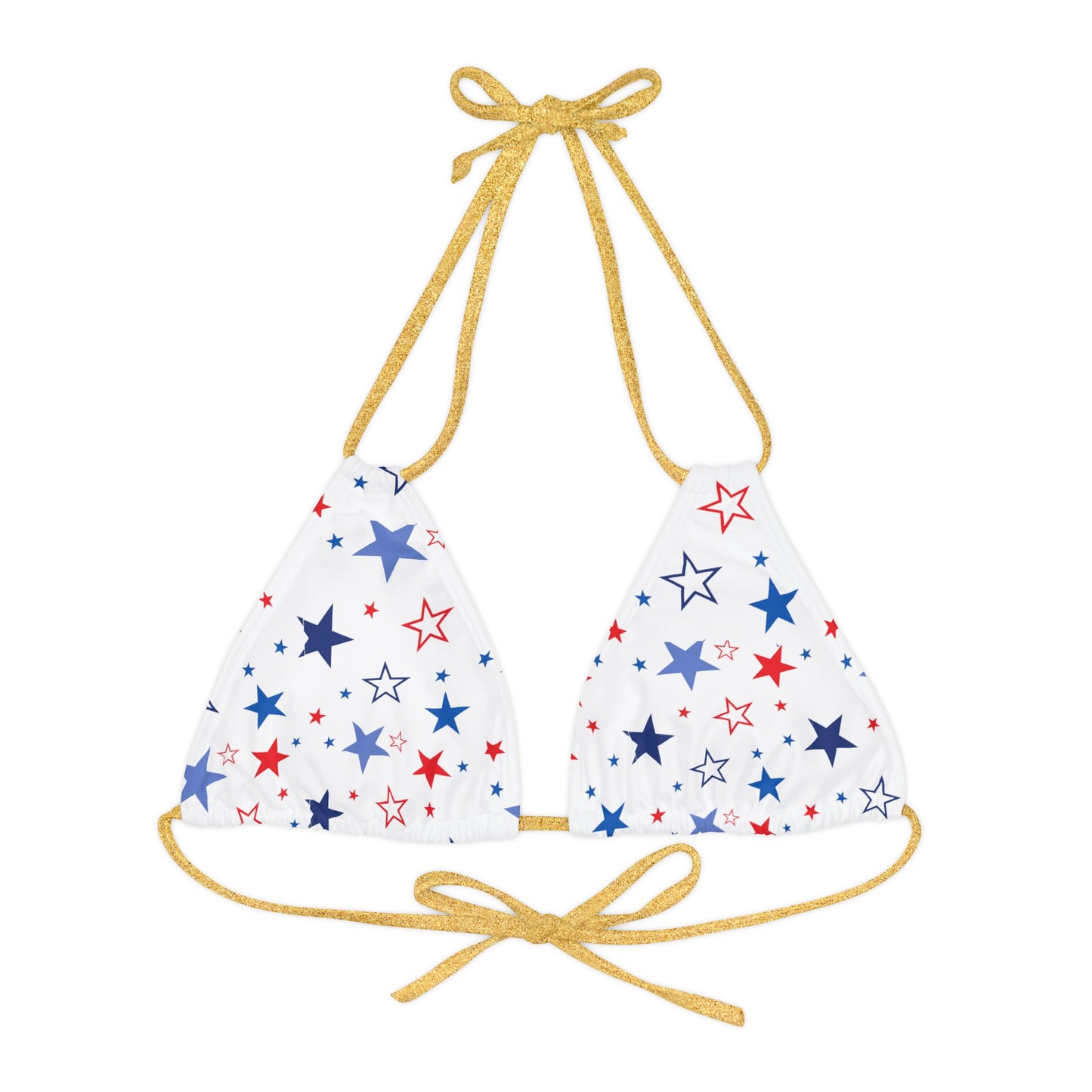 Patriotic Stars- White Strappy Triangle Bikini Top