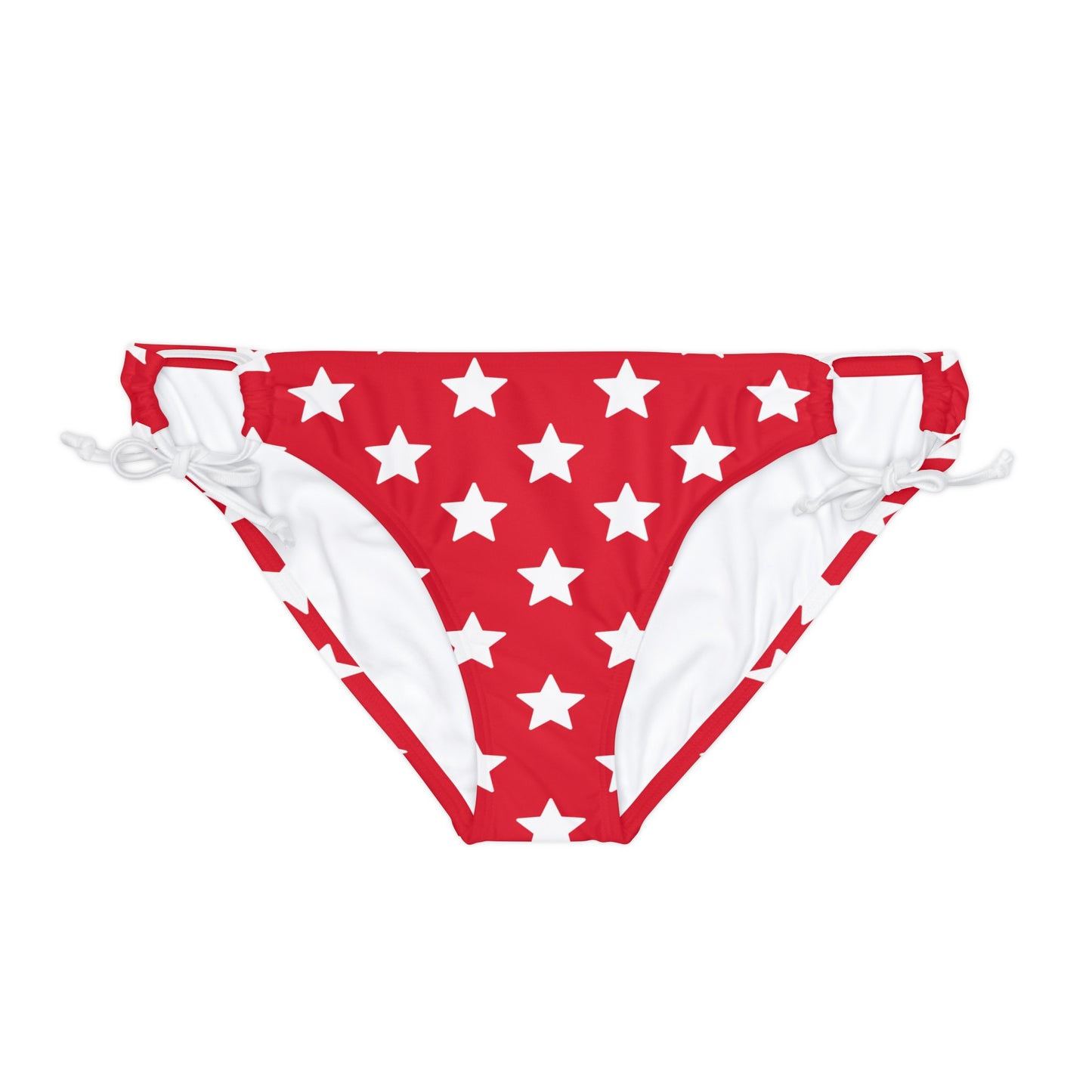 Red With White Stars Loop Tie Side Bikini Bottom