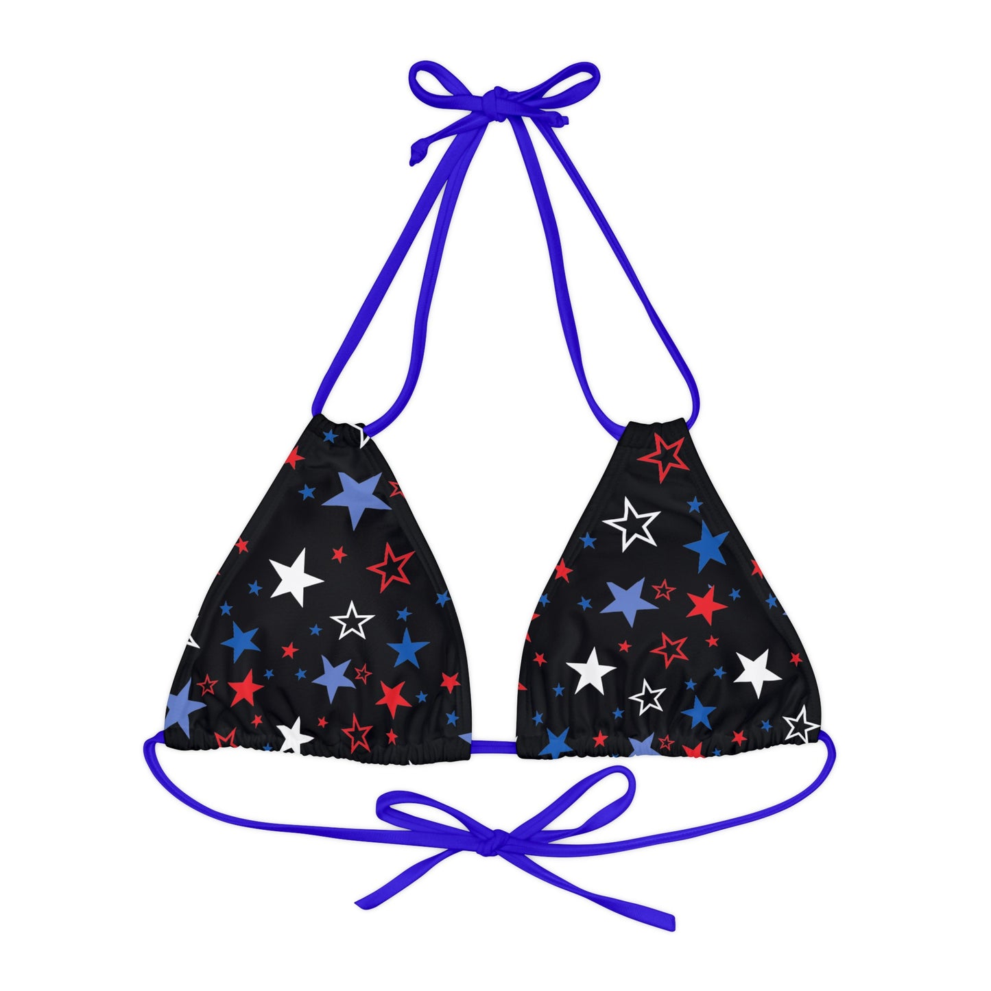 Patriotic Stars- Black Strappy Triangle Bikini Top