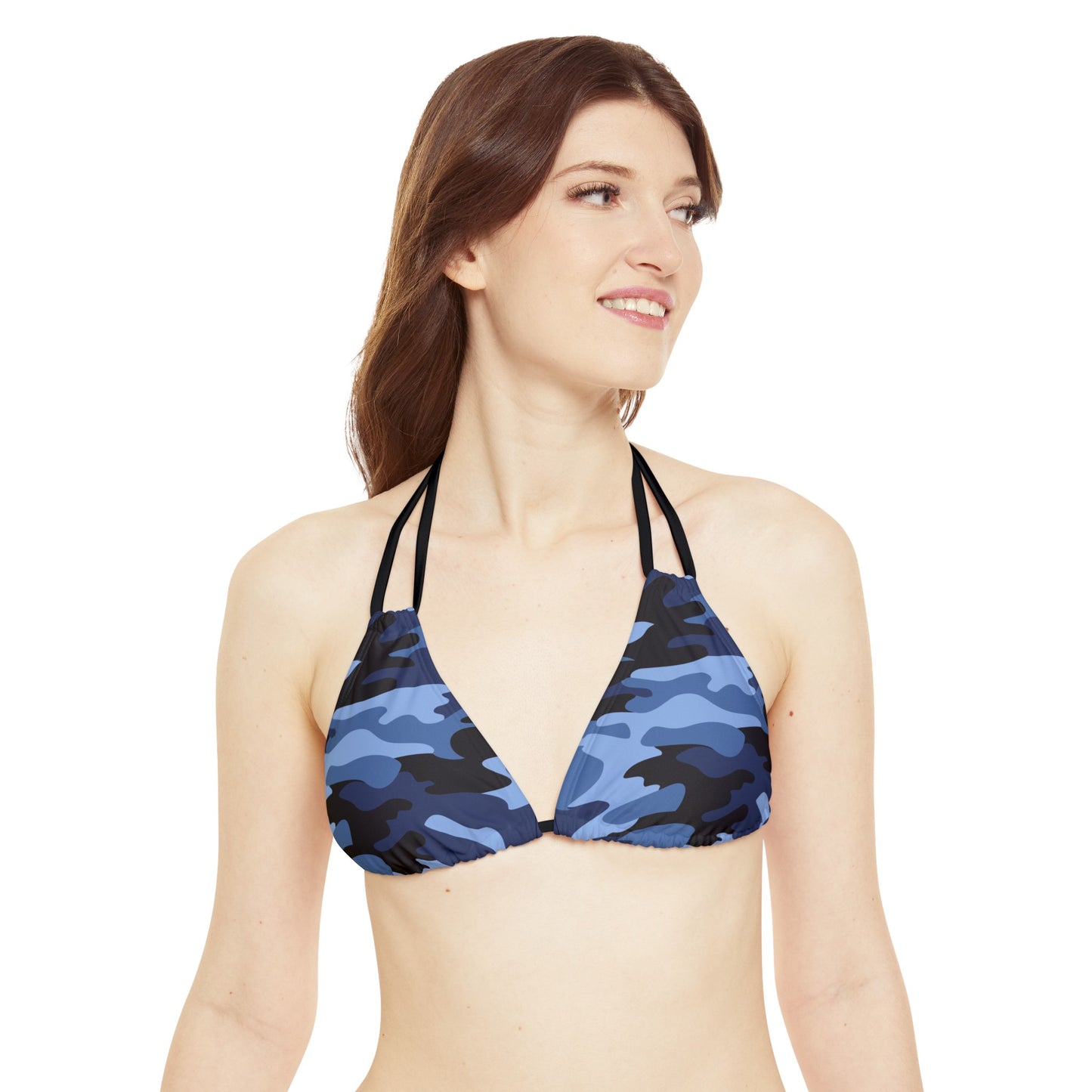 Camo Blue Strappy Triangle Bikini Top